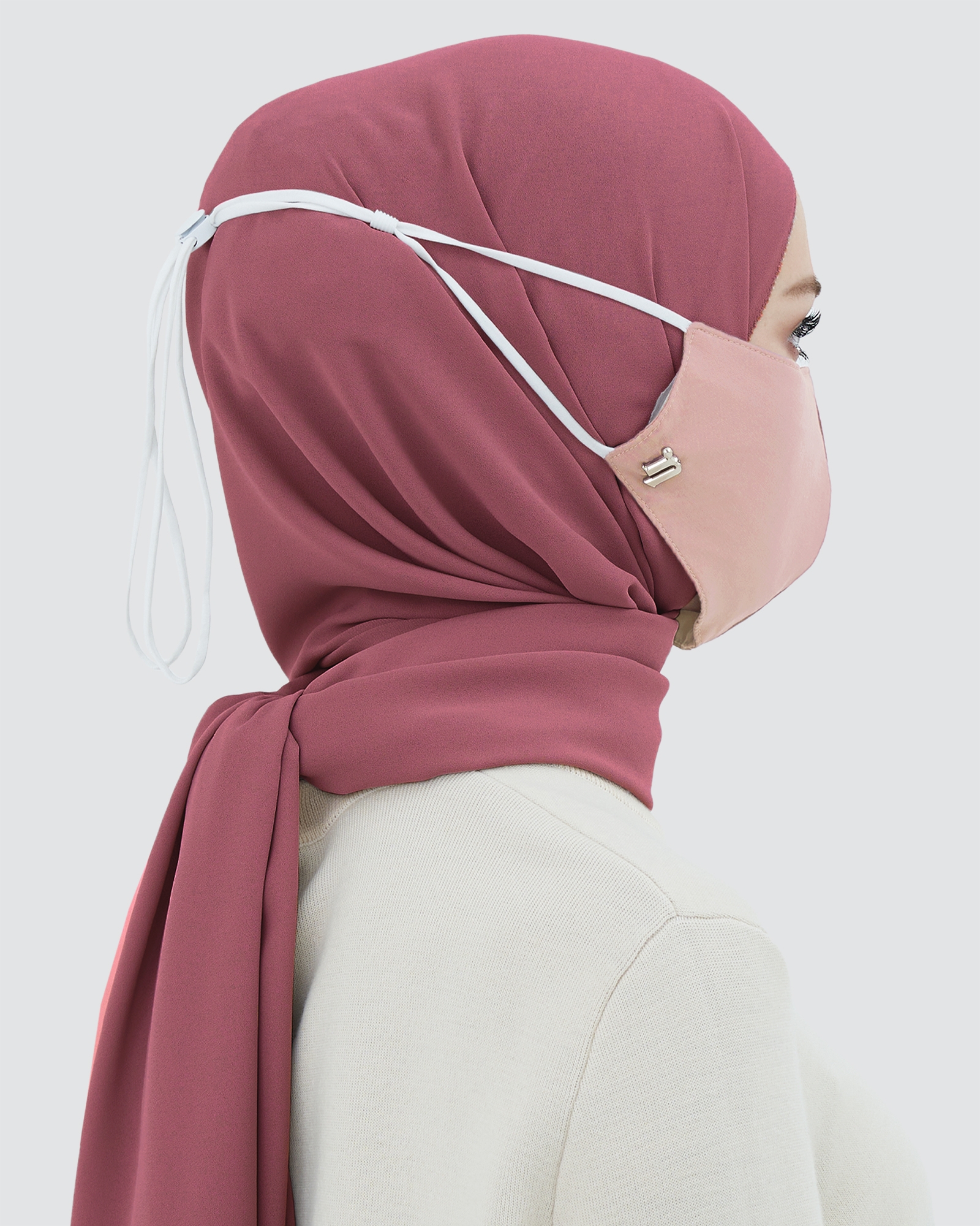 3-PLY COTTON FACE MASK - ADJUSTABLE STRAP - BLUSH