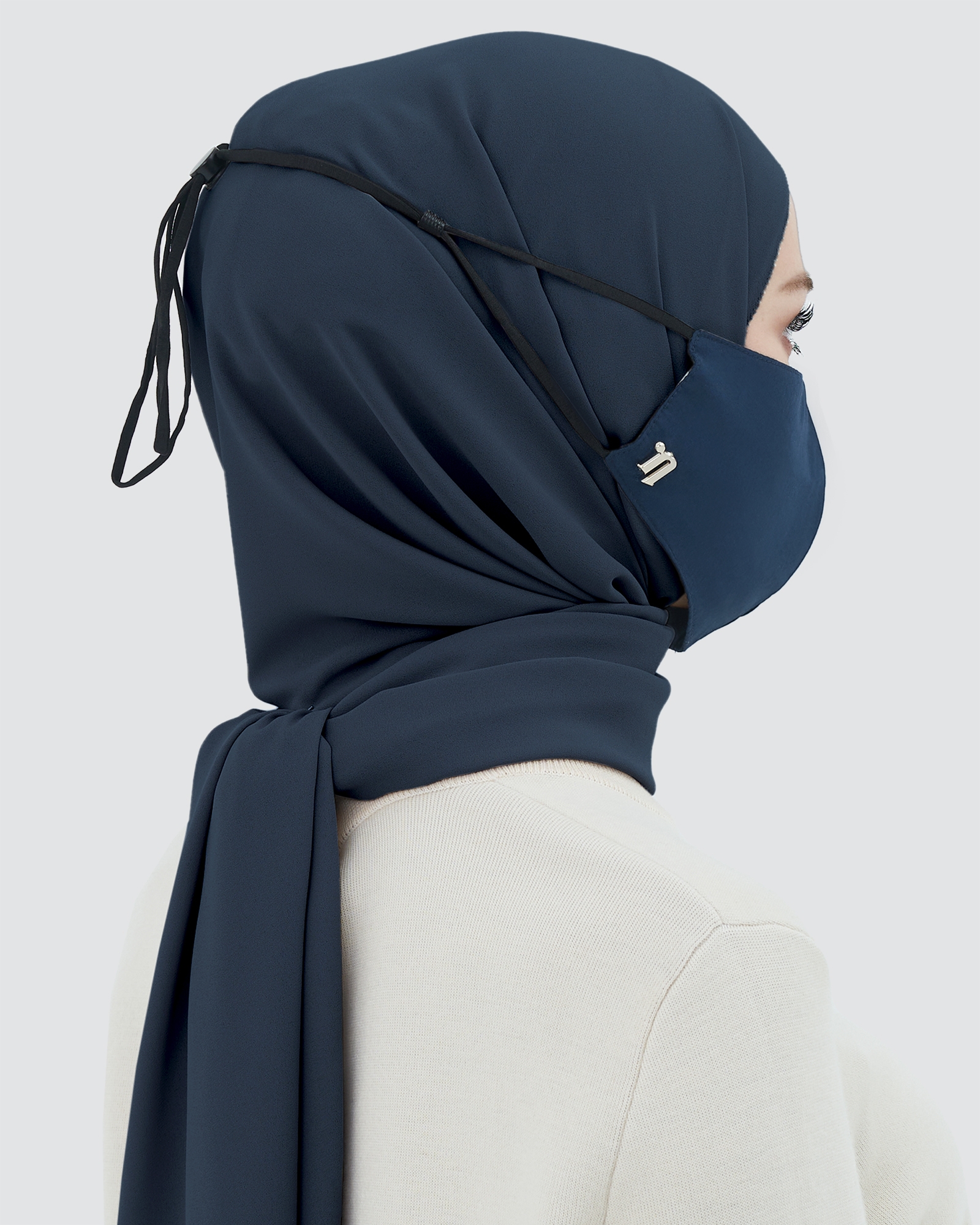 3-PLY COTTON FACE MASK - ADJUSTABLE STRAP - NAVY BLUE