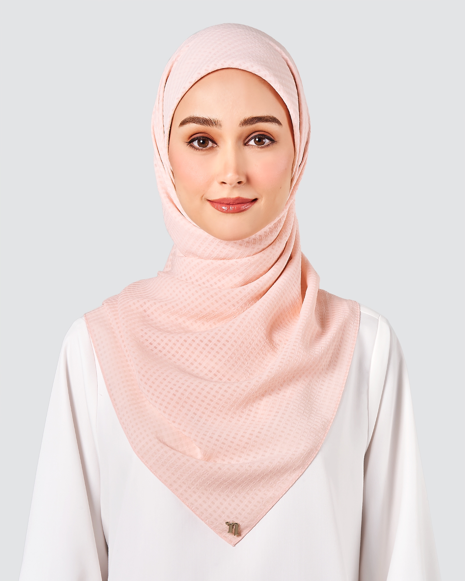 GINGHAM TEXTURED CHIFFON SQUARE - SOFT PINK