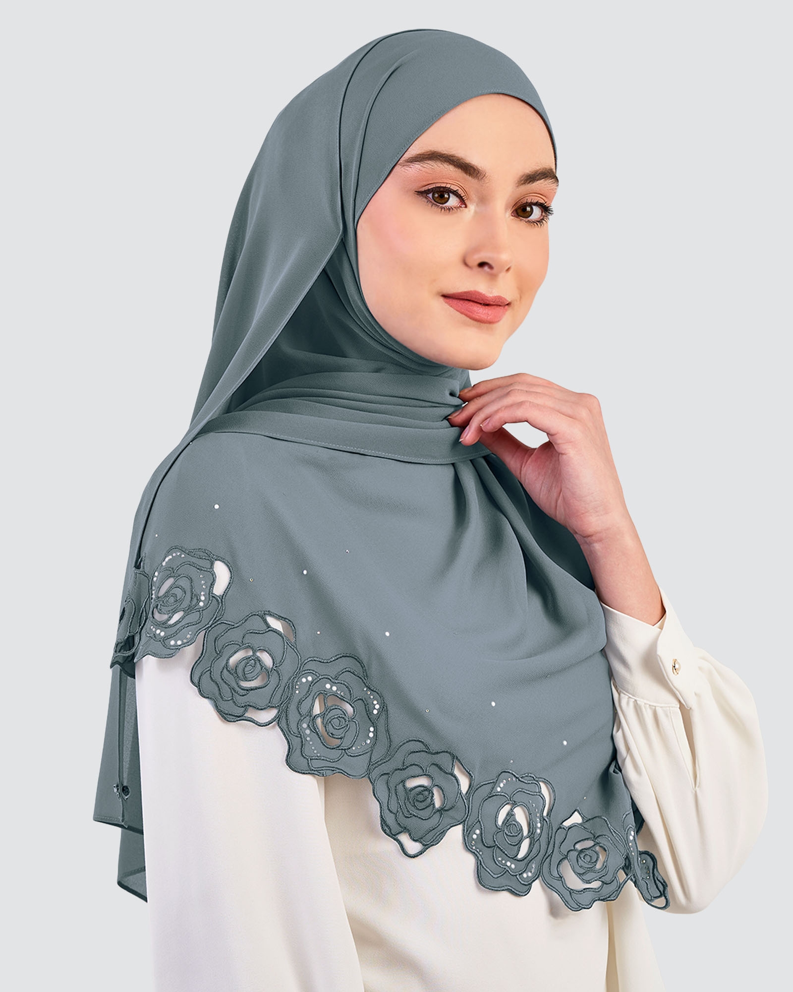 ROSE EMBROIDERED CRYSTAL SHAWL - WAVE