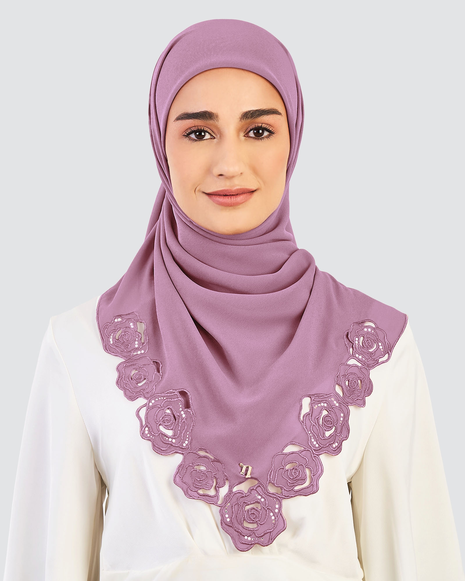 ROSE EMBROIDERED CRYSTAL SQUARE - GLOSSY GRAPE