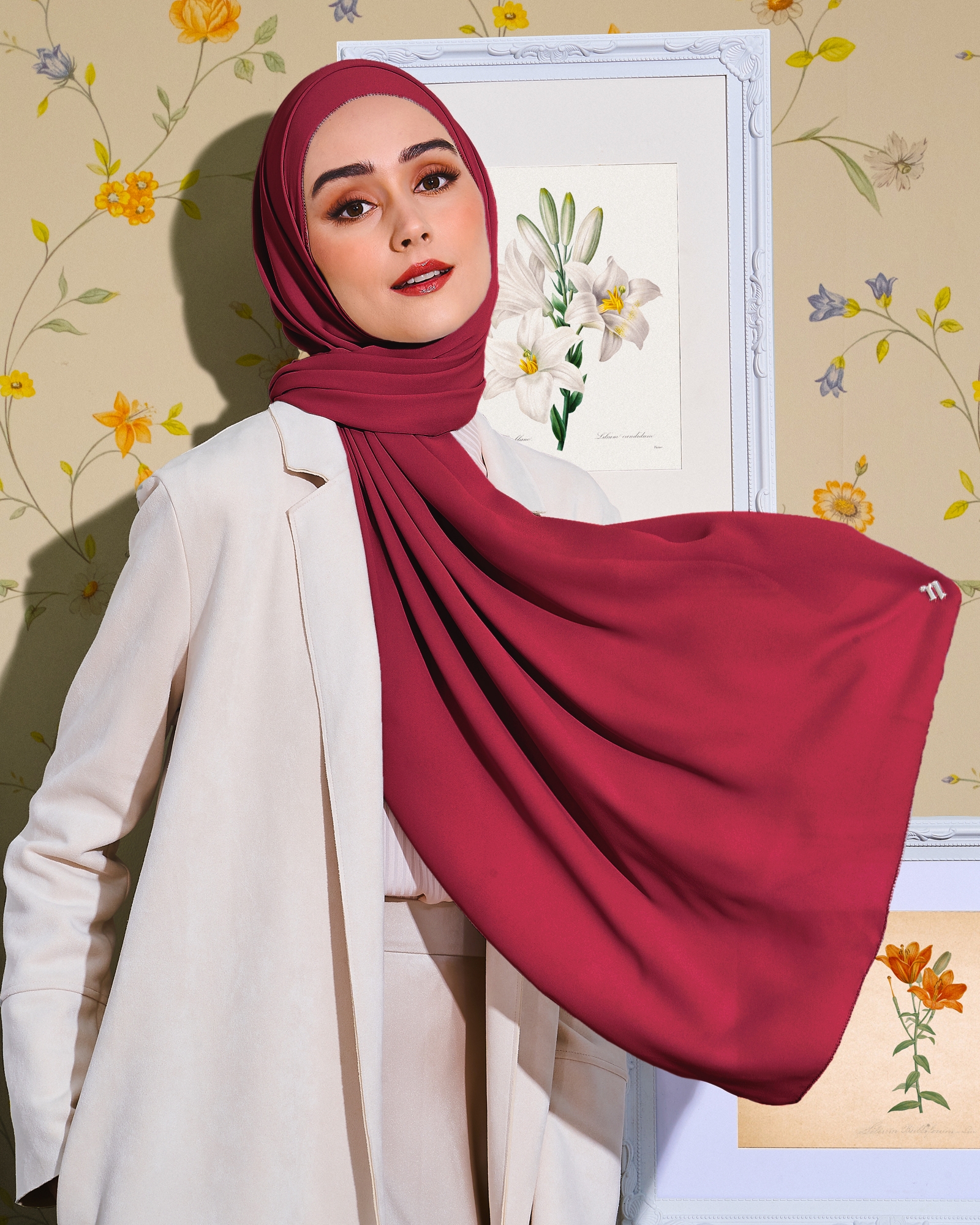 EILA CHIFFON SHAWL - CHERRY