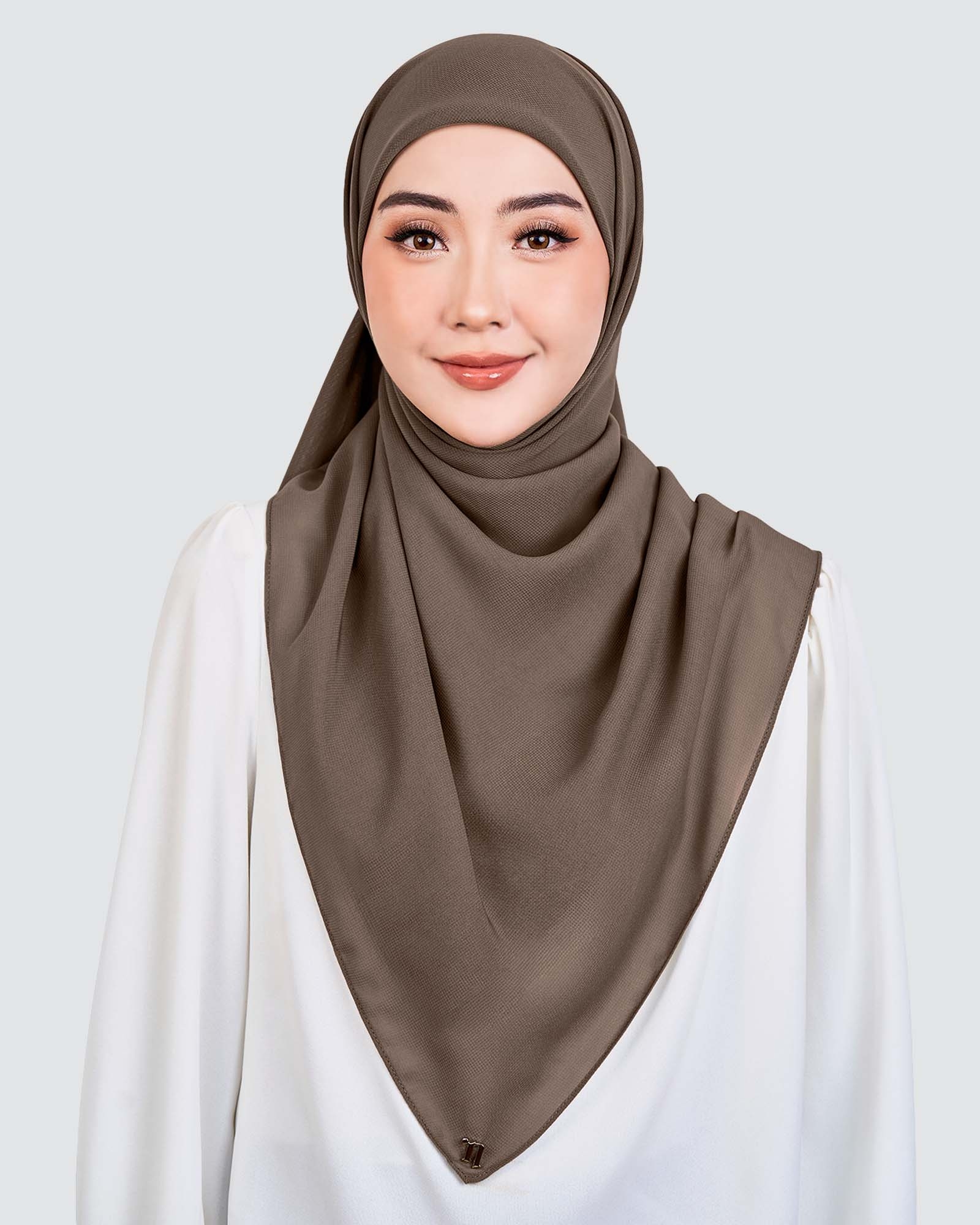 YASMINE WOOL CHIFFON SQUARE - DUSTY CHOCO