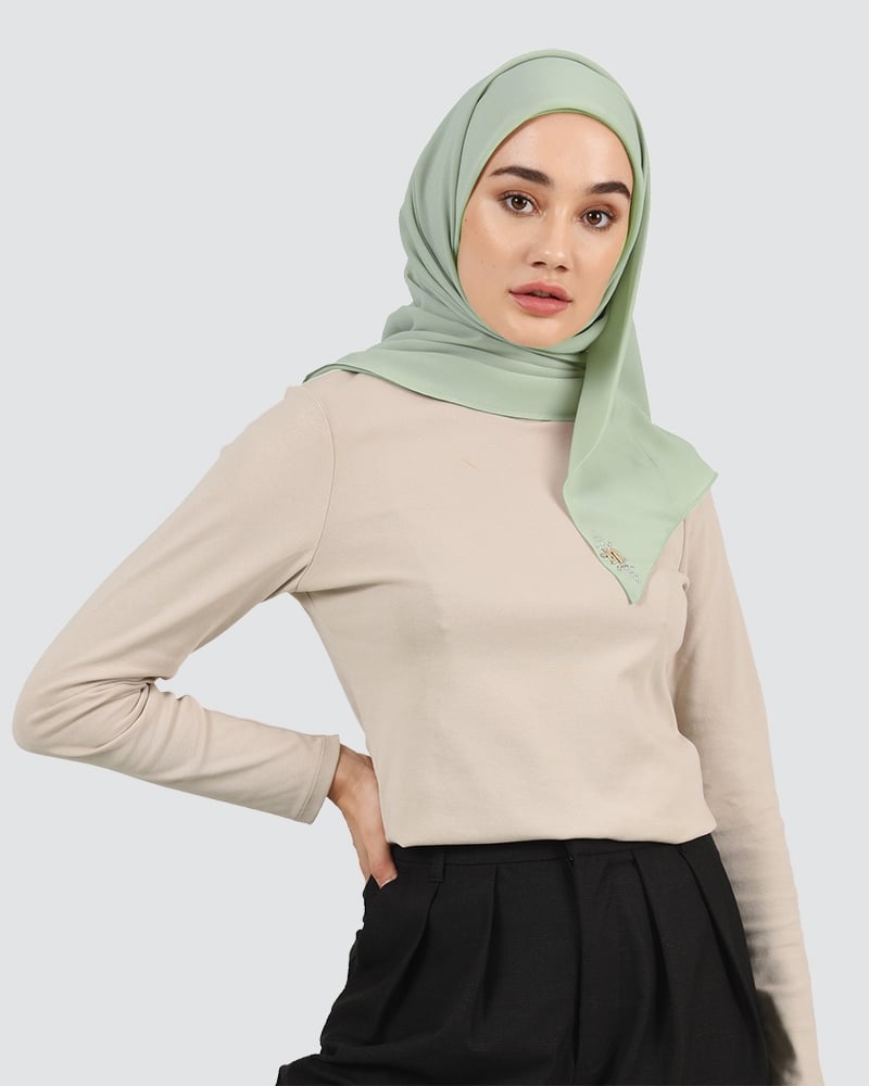 Delika Semi Instant Square Hijab in Light Green | Naelofar.com