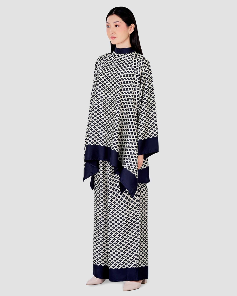 Image of BLUE CRUISE FLOWY SATIN CO-ORD SET - BLACK PEARL