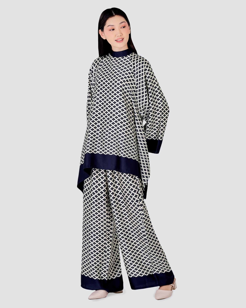 Image of BLUE CRUISE FLOWY SATIN CO-ORD SET - BLACK PEARL