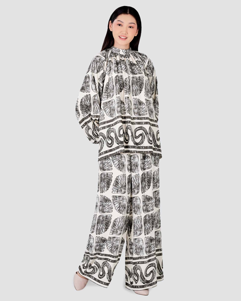 Image of BLUE CRUISE RAYON CO-ORD SET - SEASHELL