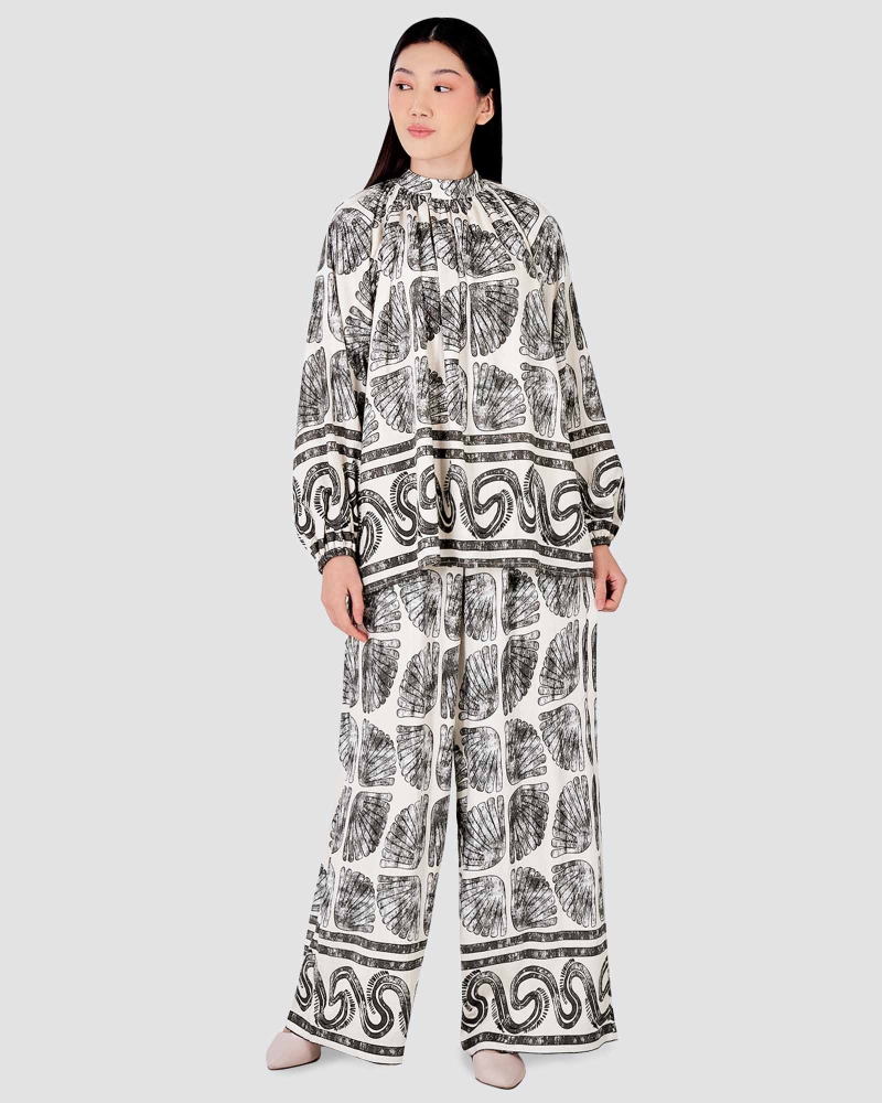 Image of BLUE CRUISE RAYON CO-ORD SET - SEASHELL