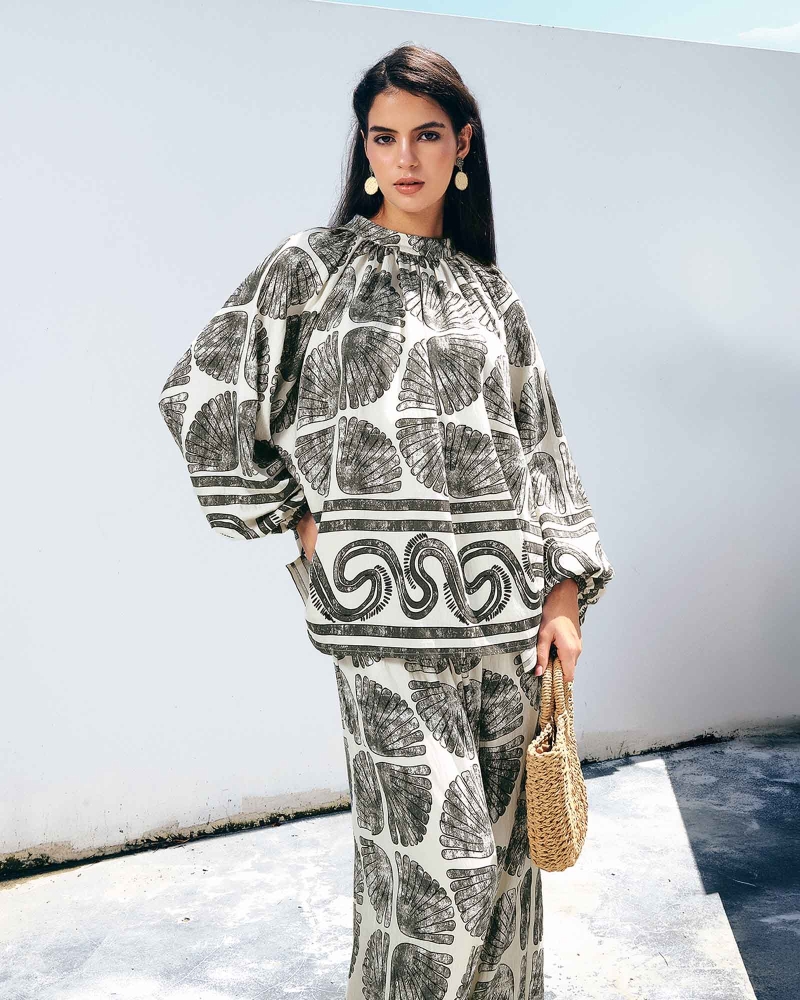 Image of BLUE CRUISE RAYON CO-ORD SET - SEASHELL