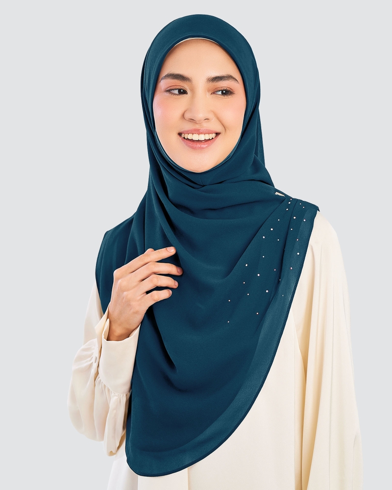 Image of EASYON PLEATED CRYSTAL TWIST - TEAL BLUE