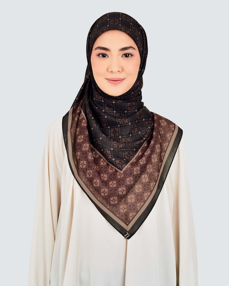 Image of ECHO GEOMETRIC COTTON VOILE SQUARE - ESPRESSO