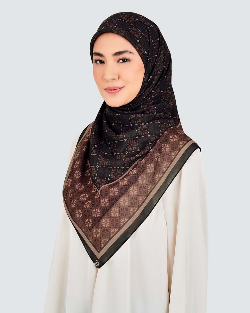 Image of ECHO GEOMETRIC COTTON VOILE SQUARE - ESPRESSO