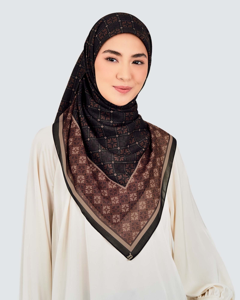 Image of ECHO GEOMETRIC COTTON VOILE SQUARE - ESPRESSO