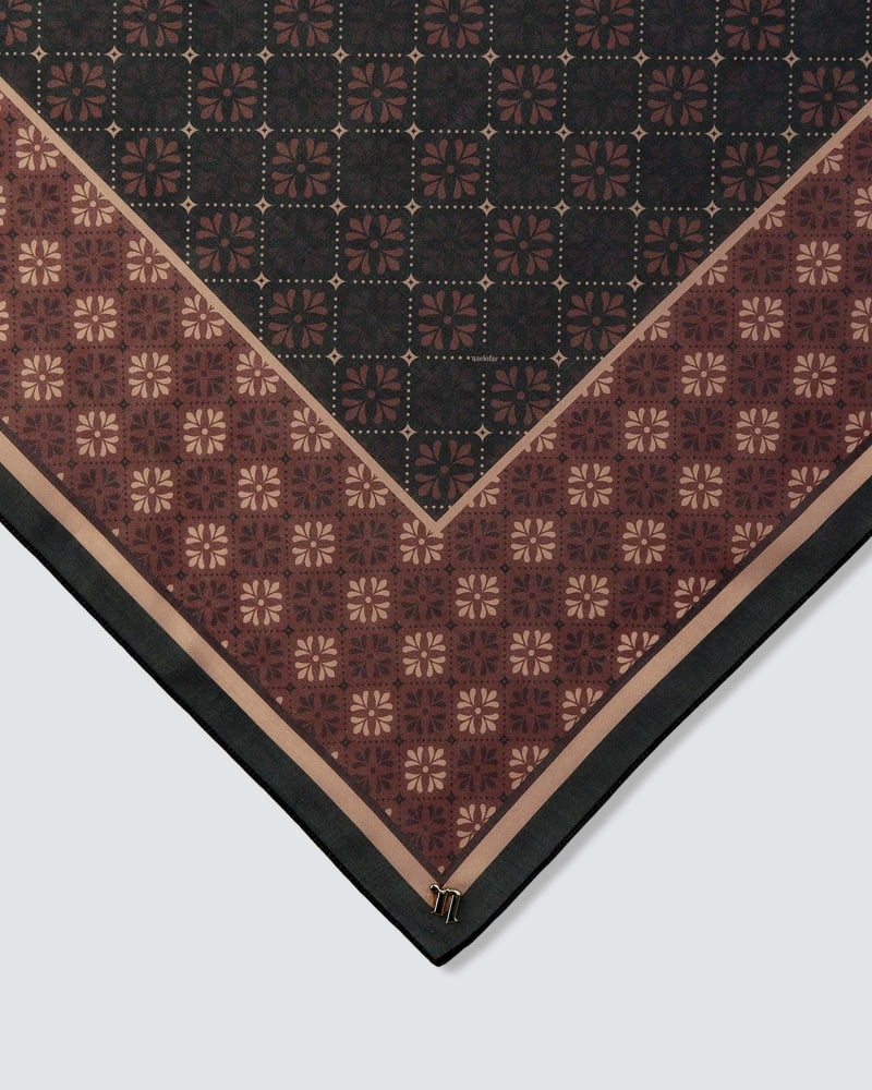 Image of ECHO GEOMETRIC COTTON VOILE SQUARE - ESPRESSO