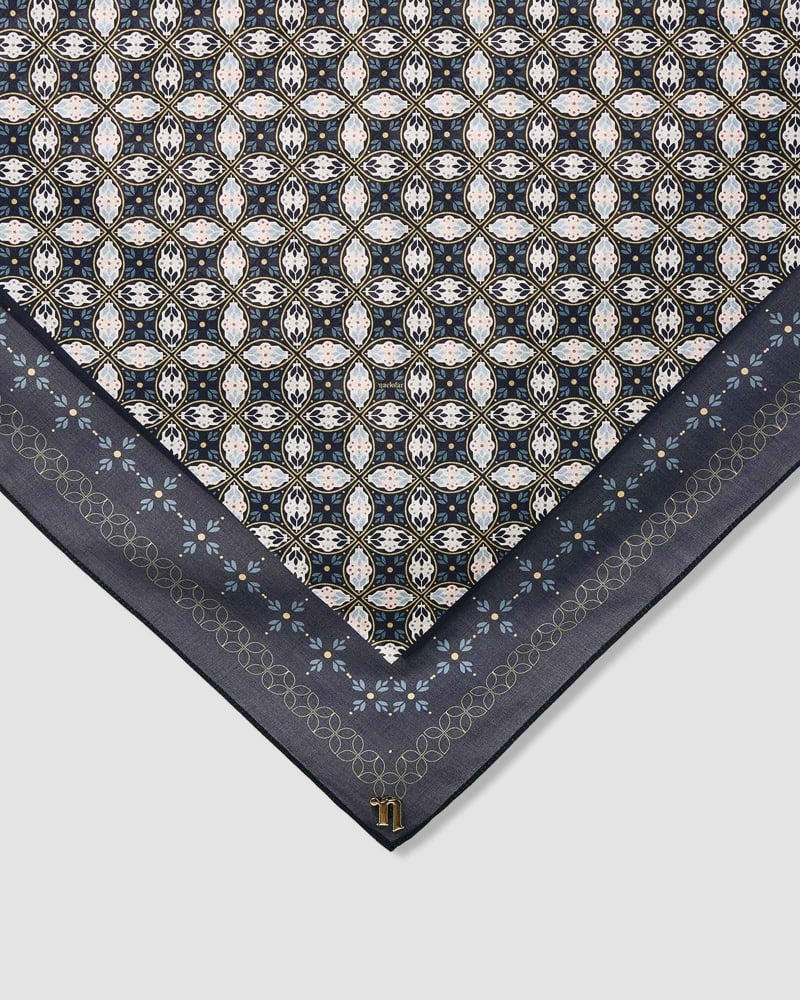 Image of ECHO GEOMETRIC COTTON VOILE SQUARE - INDIGO