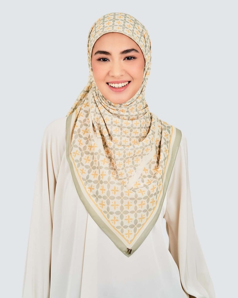 Image of ECHO GEOMETRIC COTTON VOILE SQUARE - MELLOW