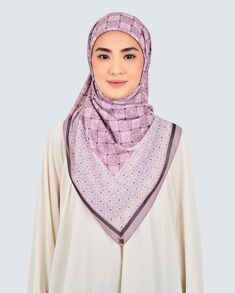 Image of ECHO GEOMETRIC COTTON VOILE SQUARE - THISTLE