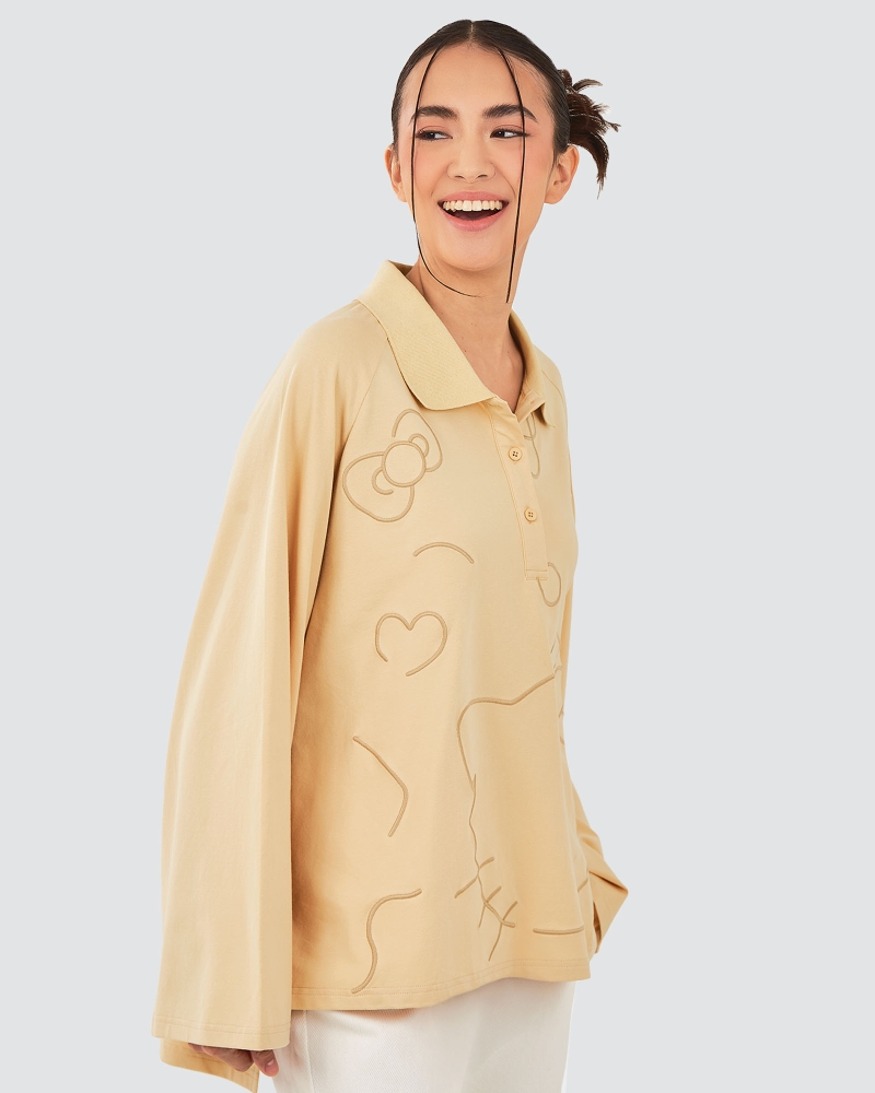 Image of HELLO KITTY X NAELOFAR EMBROIDERED TOP - CUSTARD