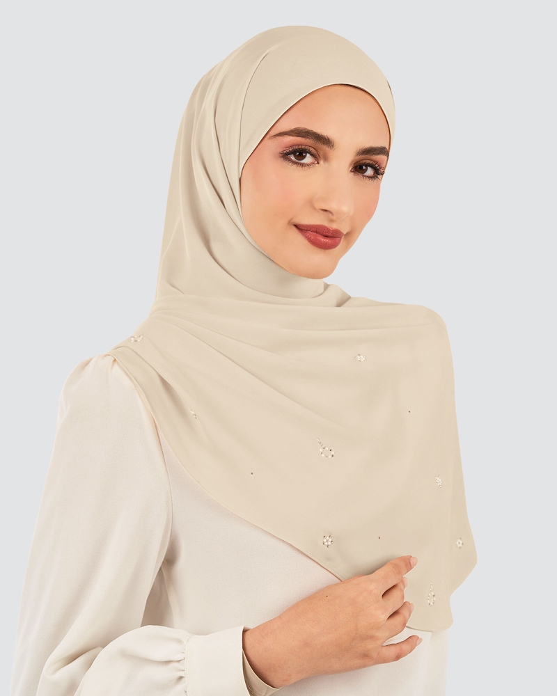 LADY GRACE CRYSTAL CHIFFON SHAWL - OYSTER