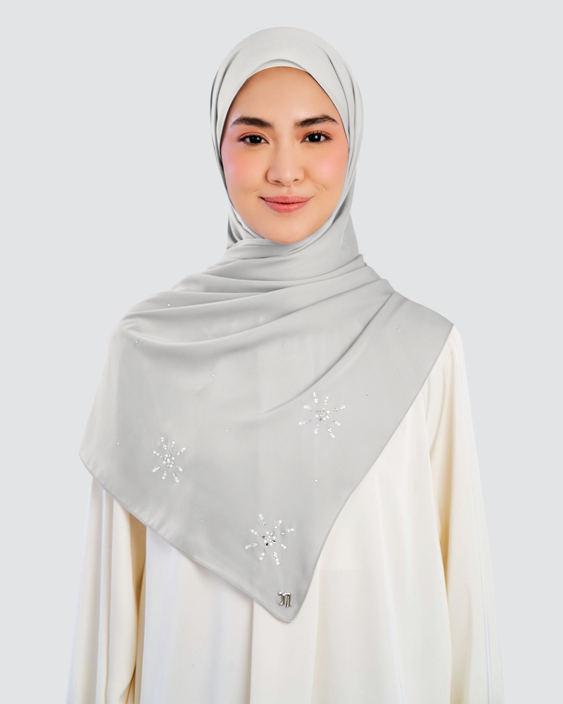 Image of LADY MARISA CRYSTAL MATTE SATIN SHAWL - FOG