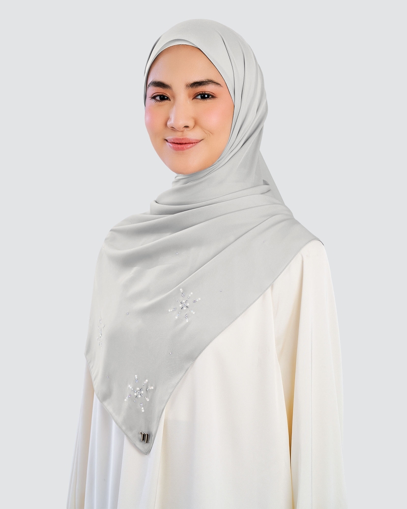 Image of LADY MARISA CRYSTAL MATTE SATIN SHAWL - FOG