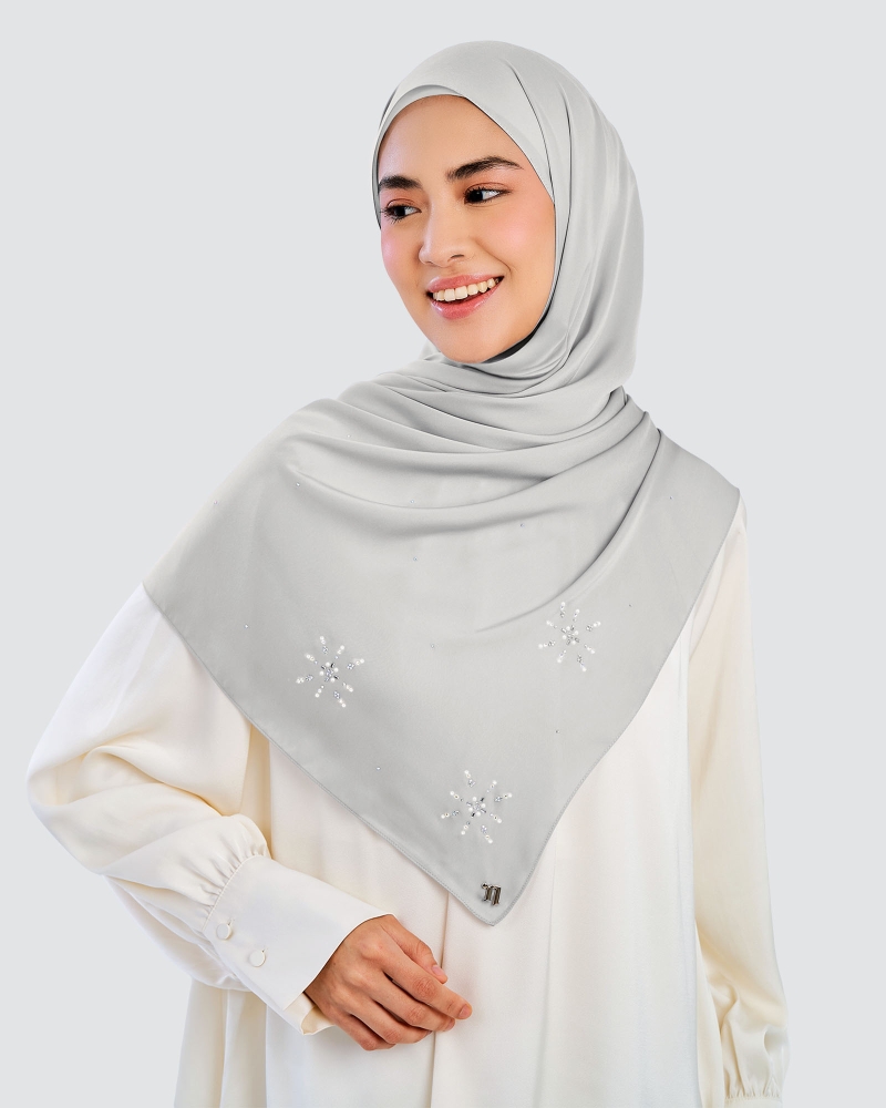Image of LADY MARISA CRYSTAL MATTE SATIN SHAWL - FOG