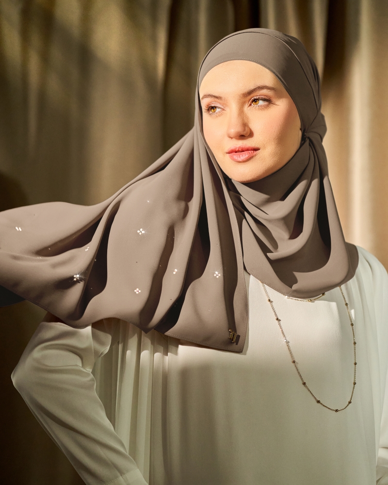 Image of LADY MAYA MATTE SATIN SHAWL - COCOA