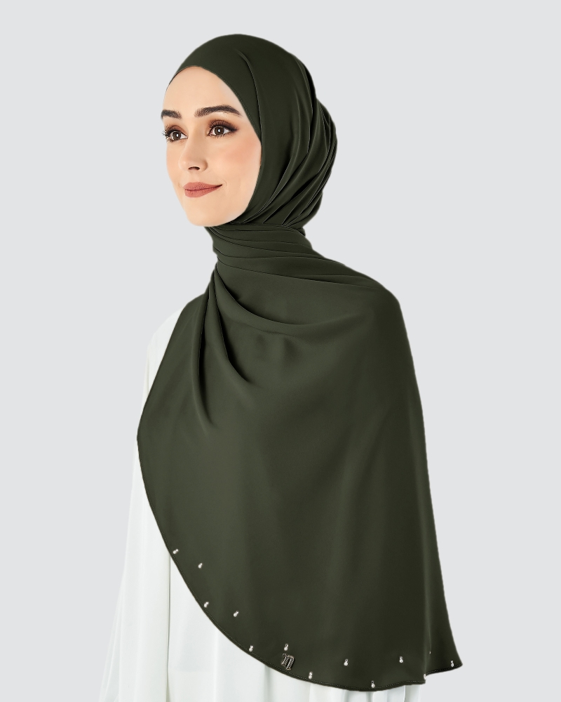 Image of LADY WARDA CRYSTAL CHIFFON SHAWL - MOSS GREEN