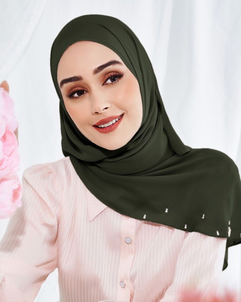 Image of LADY WARDA CRYSTAL CHIFFON SHAWL - MOSS GREEN