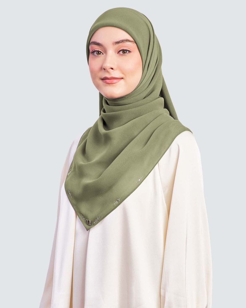 Image of LADY YASMINE WOOL CHIFFON SQUARE - MOSS GREEN