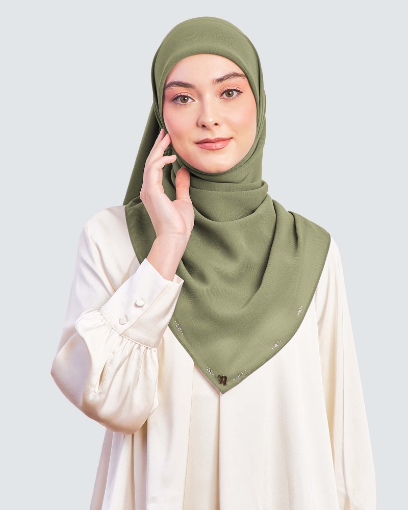 Image of LADY YASMINE WOOL CHIFFON SQUARE - MOSS GREEN