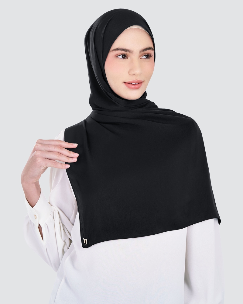 Image of MARISA MATTE SATIN SHAWL - BLACK