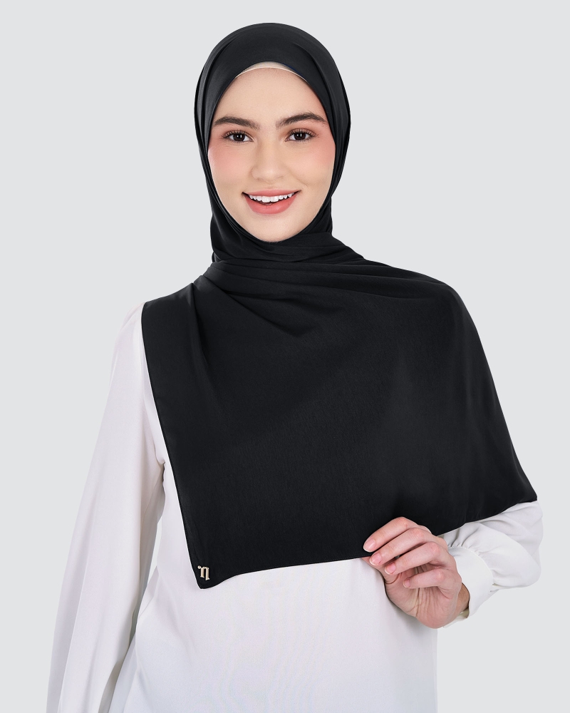 Image of MARISA MATTE SATIN SHAWL - BLACK