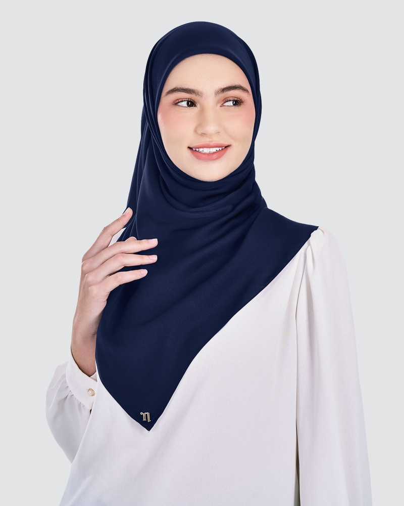 Image of MARISA MATTE SATIN SQUARE - NAVY BLUE