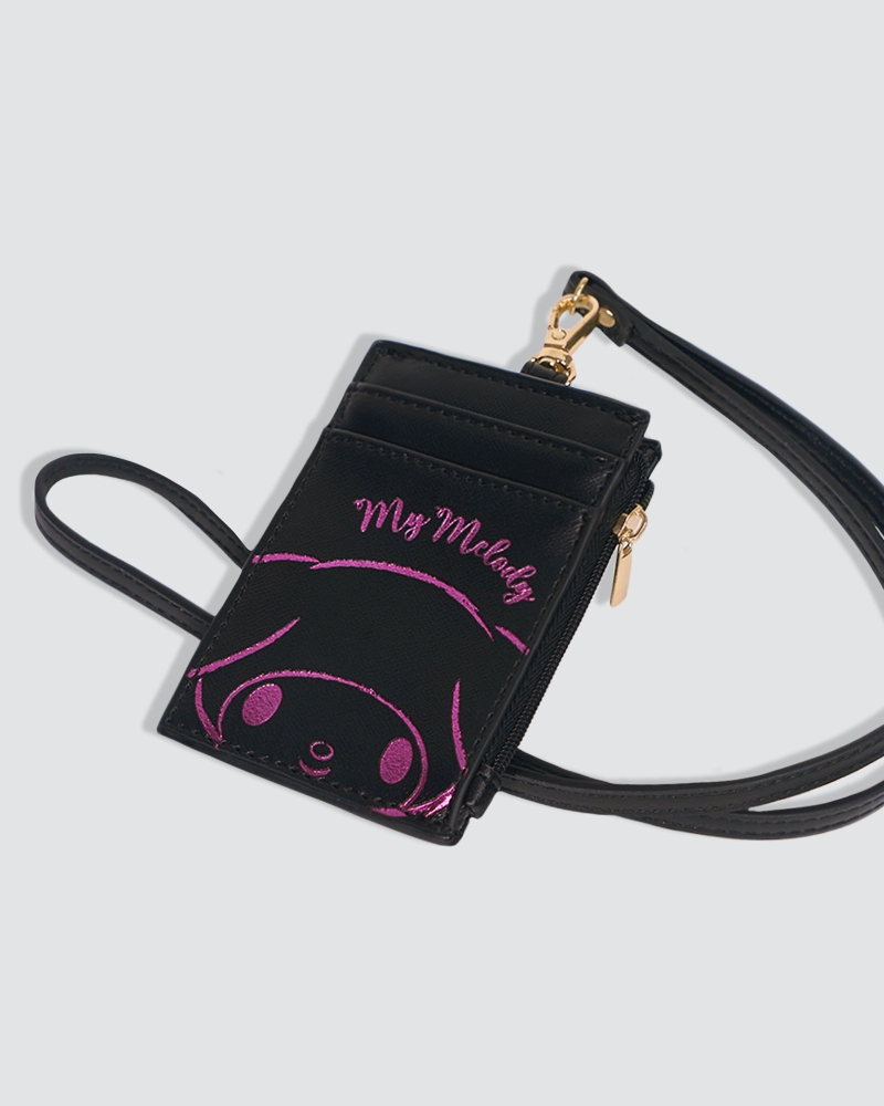 Image of MY MELODY X NAELOFAR EMBOSSED LANYARD - BERRY BLACK
