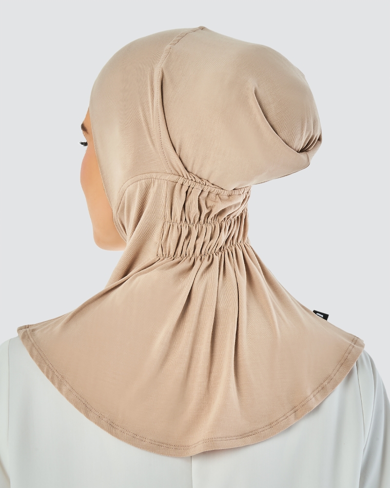 Lace Elastic Shirred With Snap Button Ninja Instant Hijab Practical  Scarf-Dark Latte
