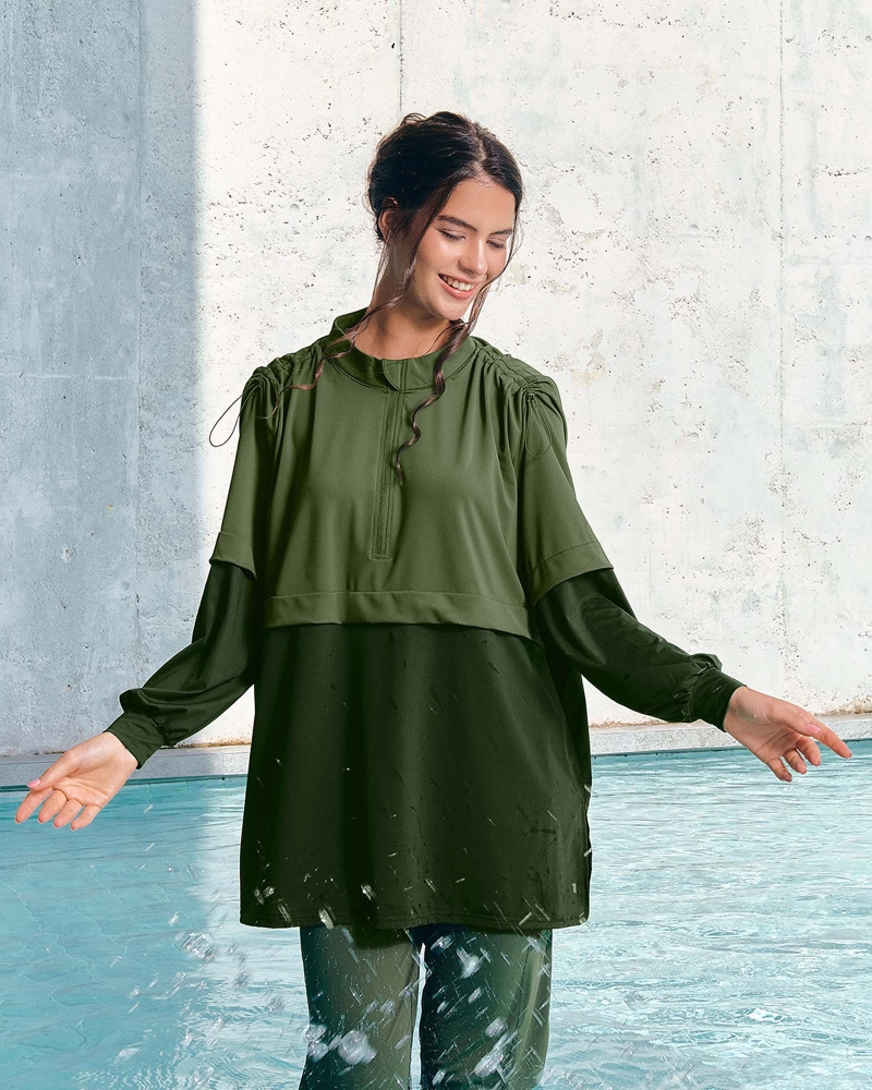 nPOWER MODEST SWIM ZIP TOP - FOREST