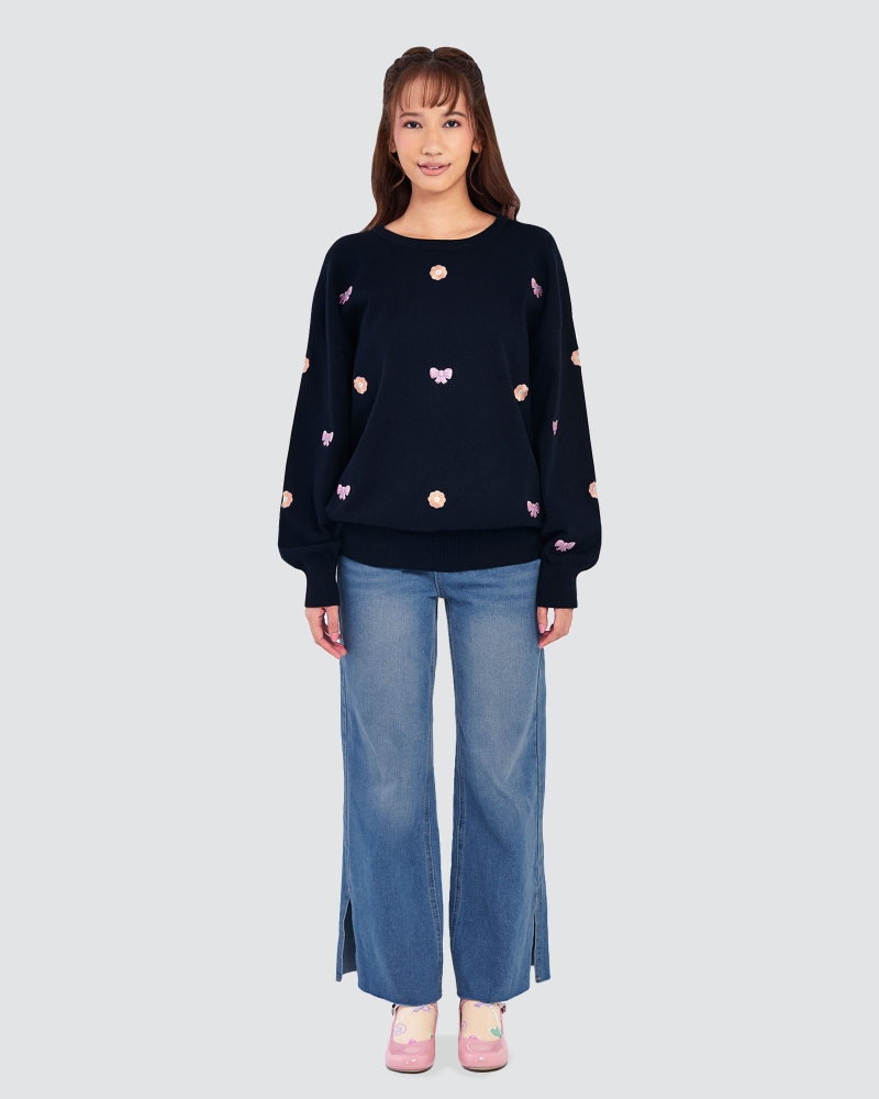 Image of POLLY POCKET X NAELOFAR BOW JUMPER - BLUE WINK