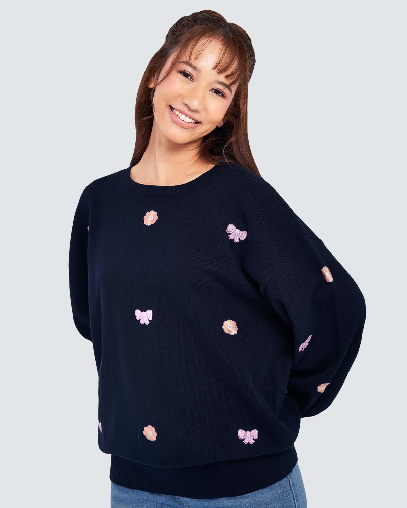 Image of POLLY POCKET X NAELOFAR BOW JUMPER - BLUE WINK