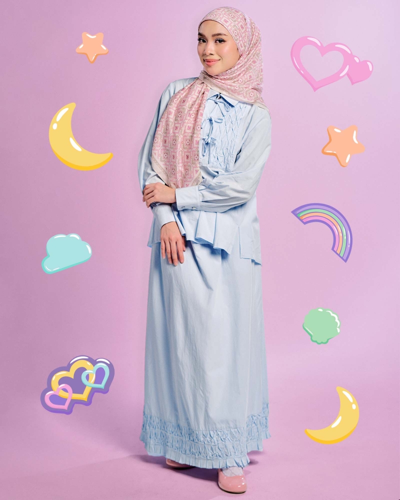 Image of POLLY POCKET X NAELOFAR SMOCKED SKIRT - SKY GIGGLES