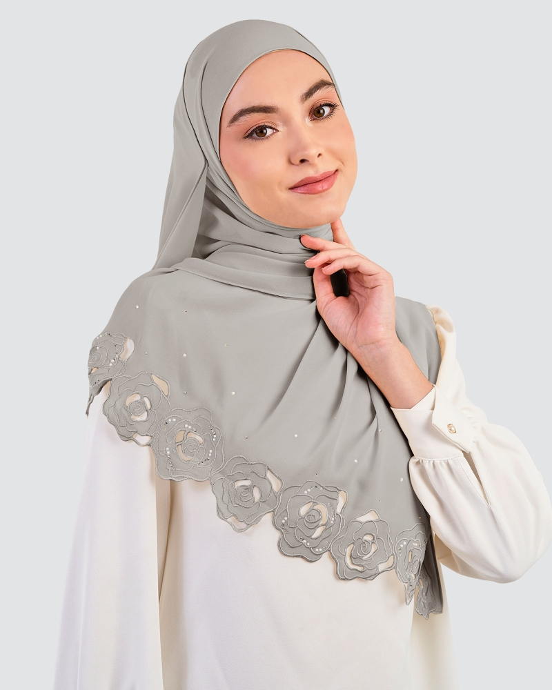 ROSE EMBROIDERED CRYSTAL SHAWL - CEMENT