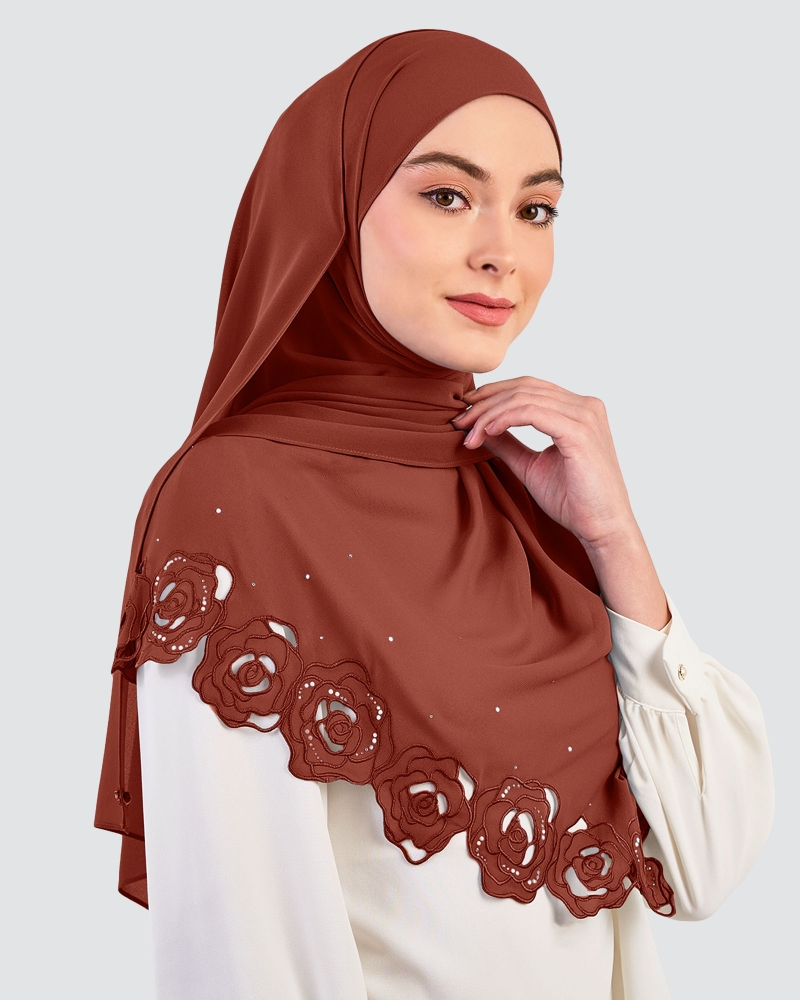 Image of ROSE EMBROIDERED CRYSTAL SHAWL - REDWOOD