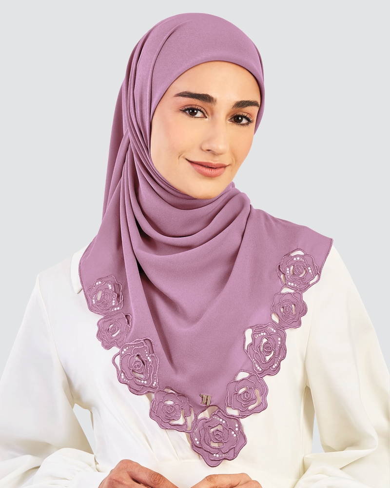 Image of ROSE EMBROIDERED CRYSTAL SQUARE - GLOSSY GRAPE