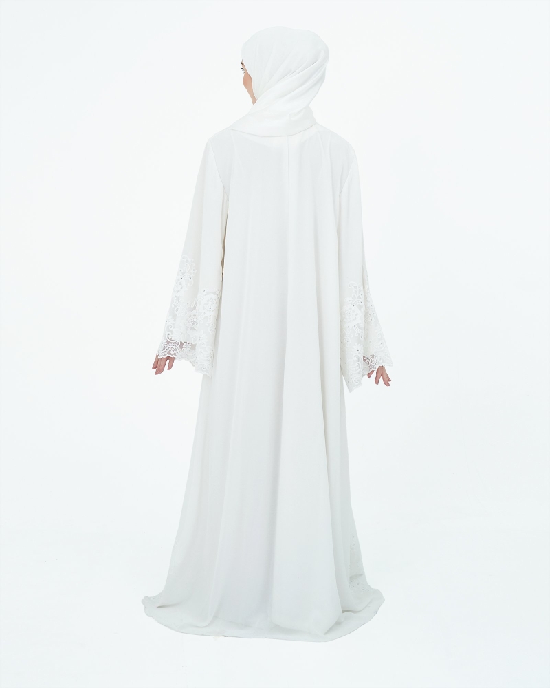 Image of SURI OVERLAP LACE ABAYA - WHITE