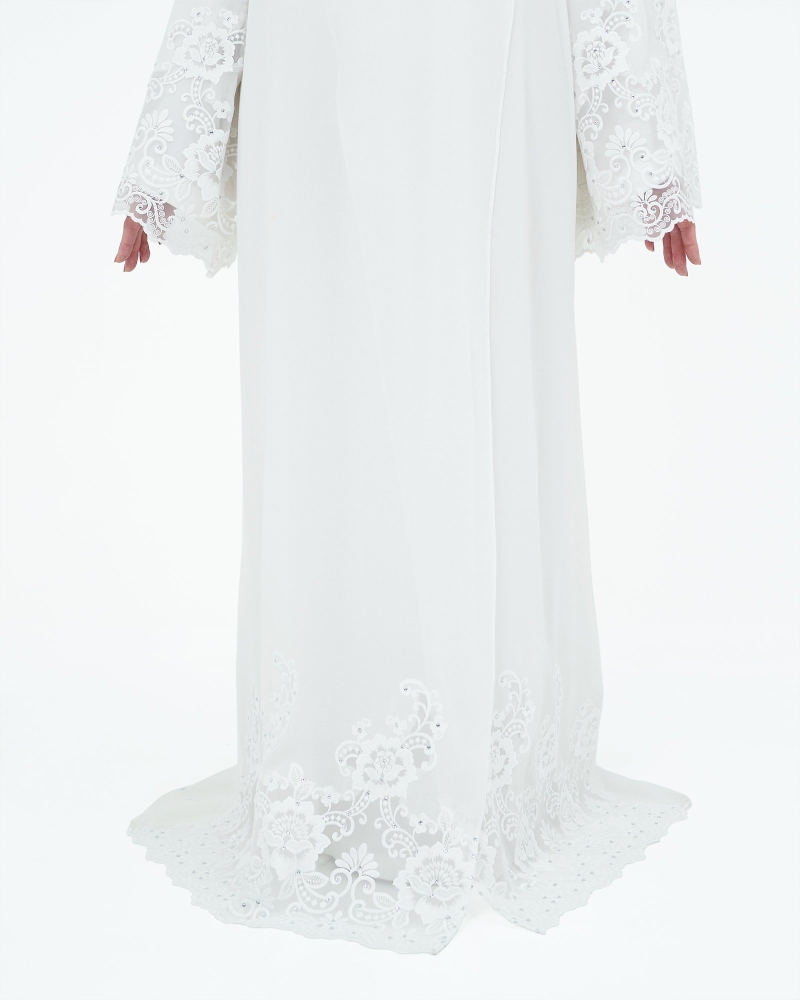 Image of SURI OVERLAP LACE ABAYA - WHITE