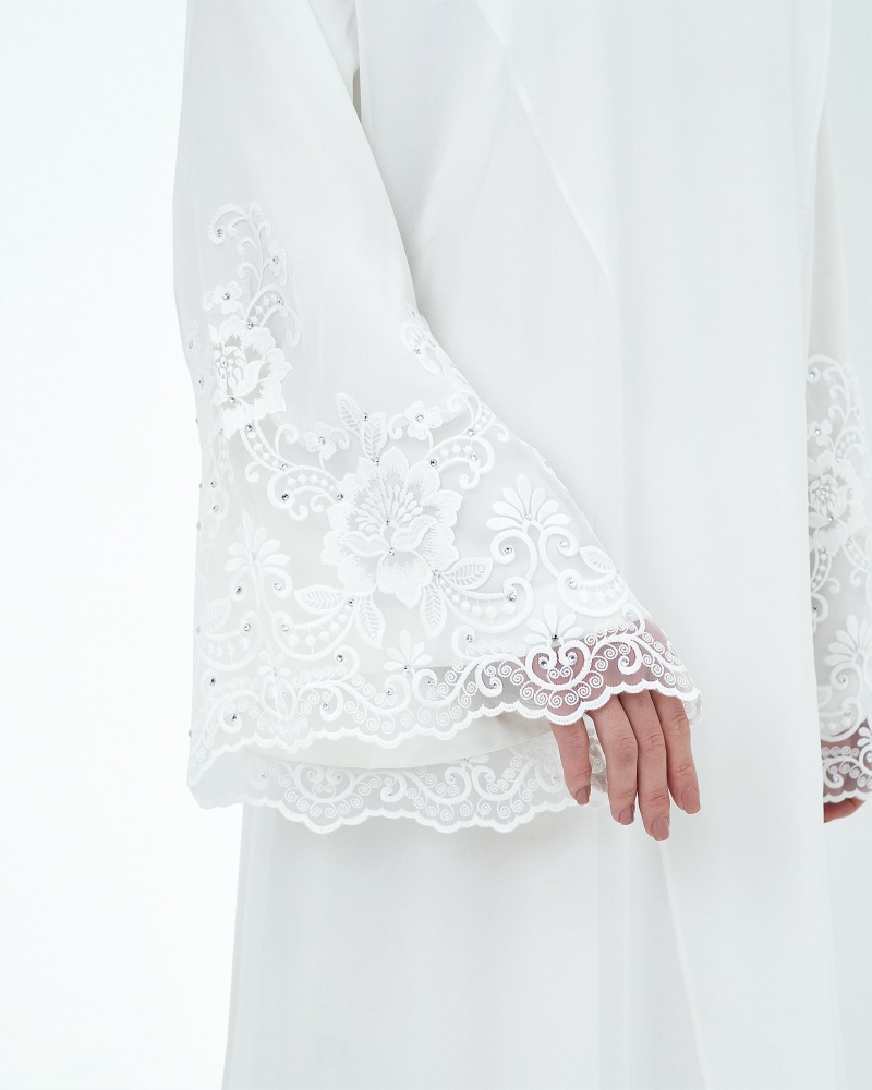 Image of SURI OVERLAP LACE ABAYA - WHITE