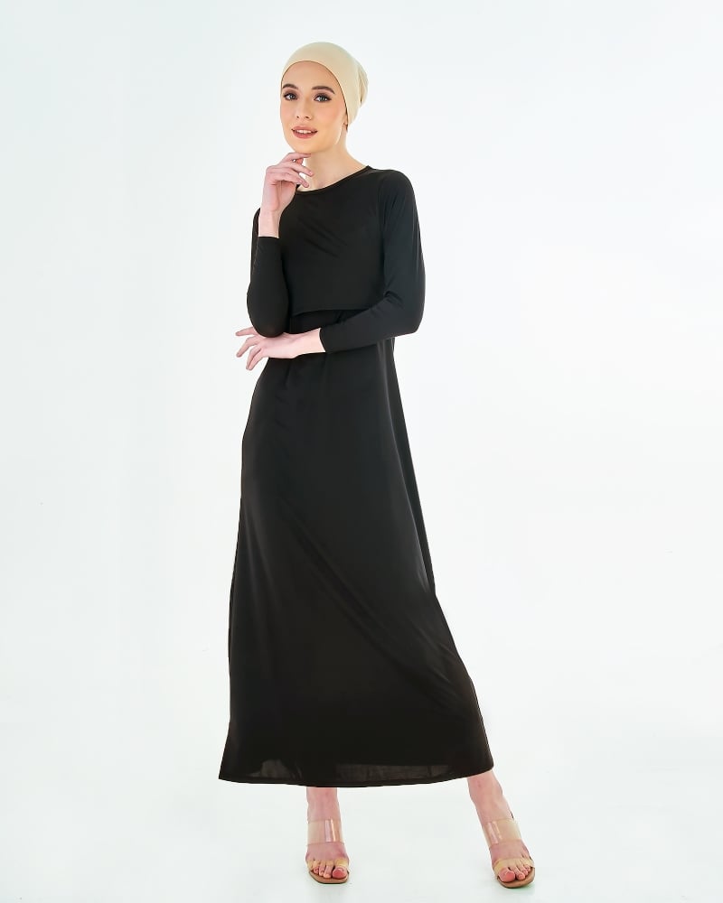 NWEAR CREW NECK LONG SLEEVE DRESS - BLACK