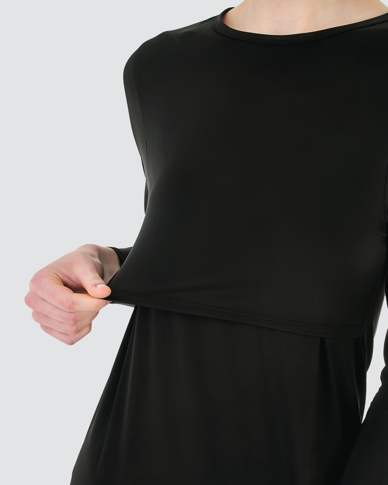 Image of NWEAR CREW NECK LONG SLEEVE DRESS - BLACK