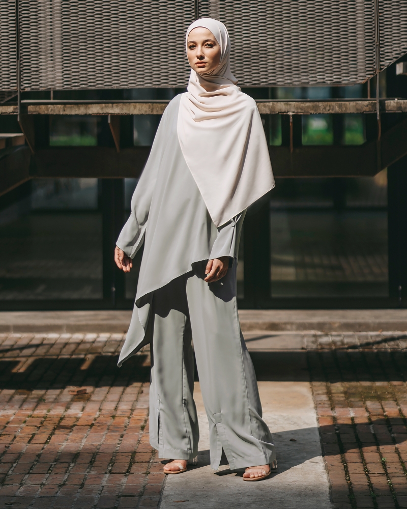 Image of ASYMMETRICAL TOP CO-ORD SET - COLD GREY