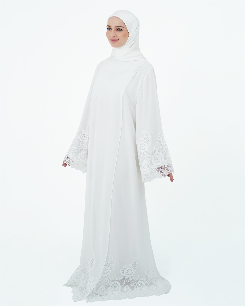Image of SURI OVERLAP LACE ABAYA - WHITE